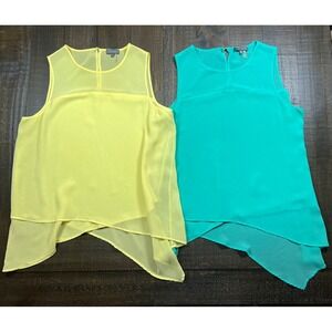 Vince Camuto Sheer Asymmetrical Tanks, Yellow and Turquoise, Size M, Lot of 2